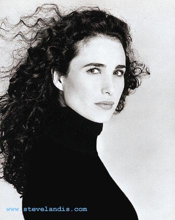 black and white head shot portriat of actress Andie MacDowell