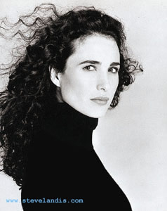 Andie MacDowell portrait in black sweater