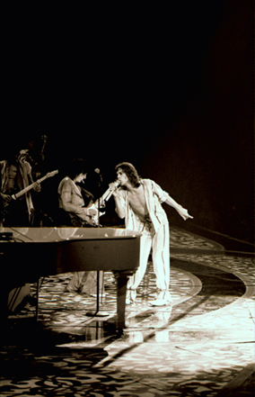 rolling stones on stage in philadelphia, 1975 by photojournalist and celebrity portrait photographer steve landis